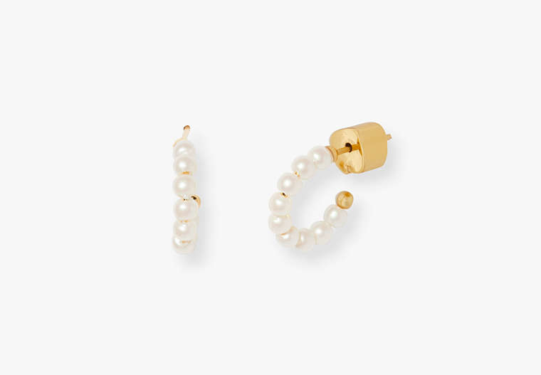 Kate Spade,Tiny Twinkles Mini Pearl Mini Hoops,earrings,Cream/ Gold image number 0