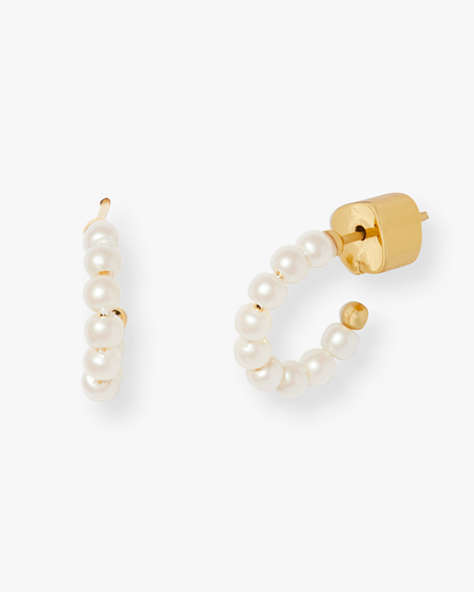 Kate Spade,Tiny Twinkles Mini Pearl Mini Hoops,earrings,Cream/ Gold