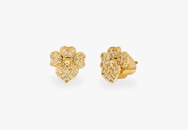 Kate Spade,precious pansy pavé studs,earrings,Clear/Gold image number 0