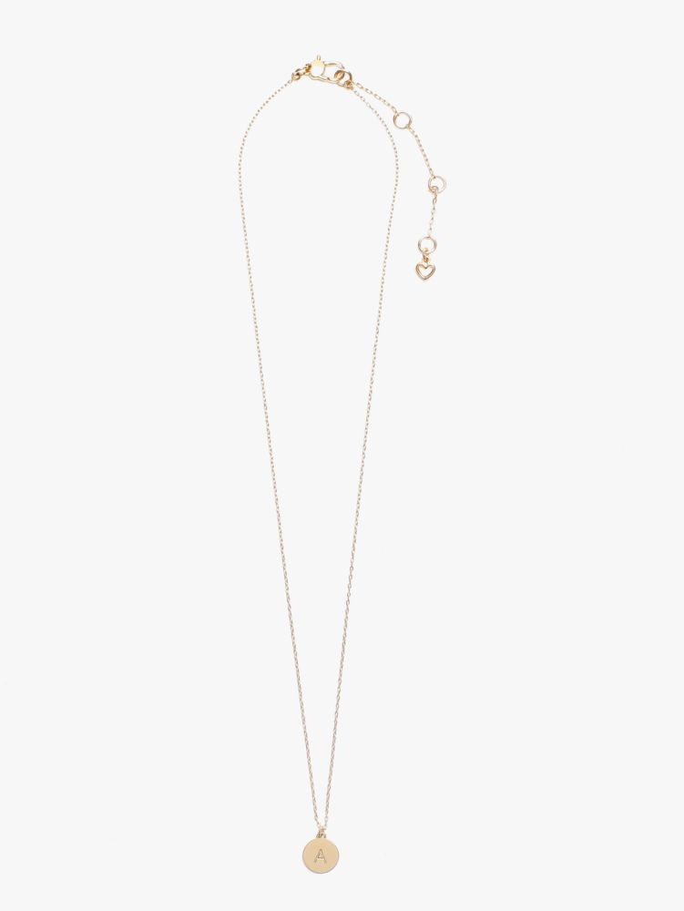 Kate Spade,A Initial Mini Pendant,Single Strand,Disc,Engraved Detail,Initials Embellishment,Gold Plated,Casual,