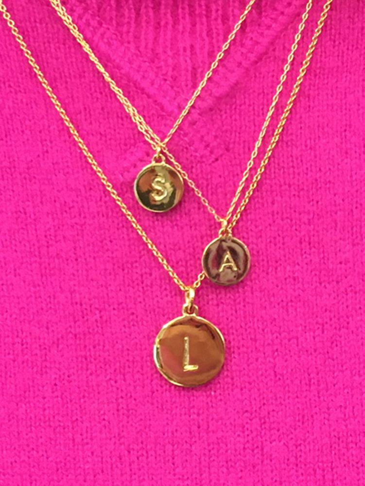 Kate Spade,A Initial Mini Pendant,Single Strand,Disc,Engraved Detail,Initials Embellishment,Gold Plated,Casual,