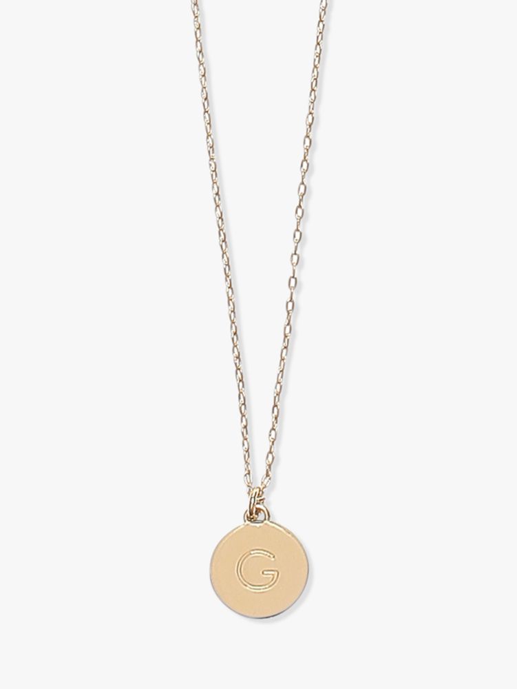 Kate Spade,G Mini Pendant,Single Strand,Disc,Engraved Detail,Initials Embellishment,Gold Plated,Casual,