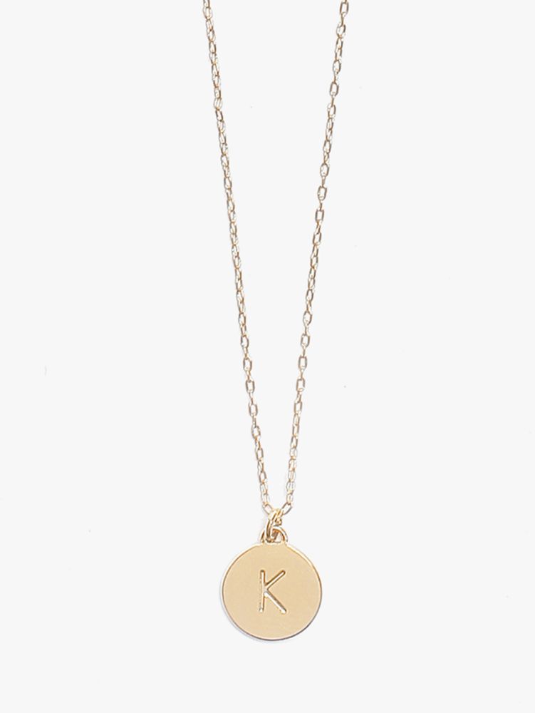 Kate Spade,K Mini Pendant,Single Strand,Disc,Engraved Detail,Initials Embellishment,Gold Plated,Casual,