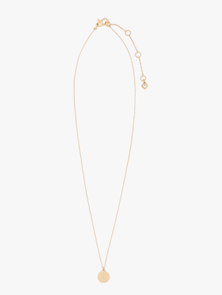 Kate Spade,L Mini Pendant,Single Strand,Engraved Detail,Initials Embellishment,Disc,Gold Plated,Casual,