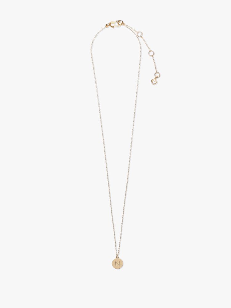 Kate Spade,N Mini Pendant,Single Strand,Disc,Engraved Detail,Initials Embellishment,Gold Plated,Casual,