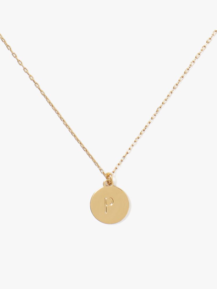 Kate Spade,P Mini Pendant,Single Strand,Disc,Engraved Detail,Initials Embellishment,Gold Plated,Casual,