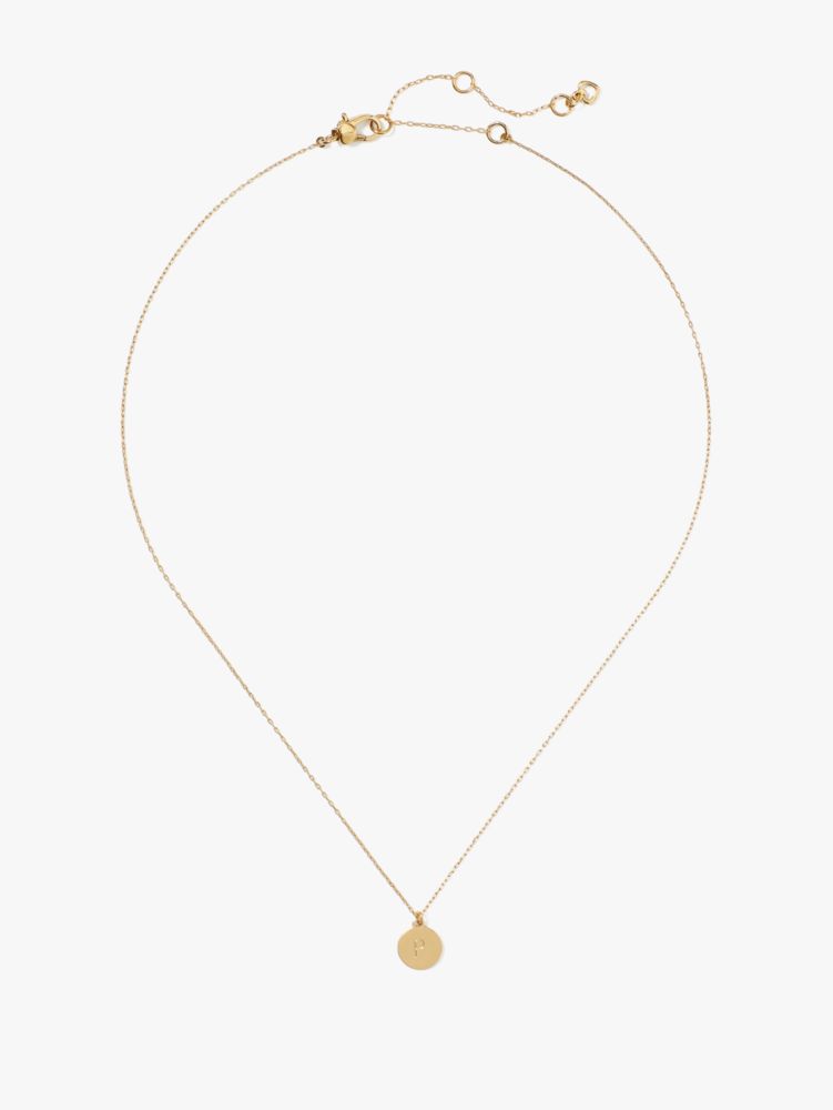 Kate Spade,P Mini Pendant,Single Strand,Disc,Engraved Detail,Initials Embellishment,Gold Plated,Casual,