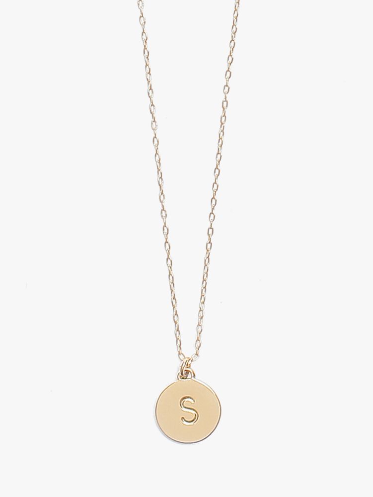 Kate Spade,S Mini Pendant,Single Strand,Disc,Engraved Detail,Initials Embellishment,Gold Plated,Casual,