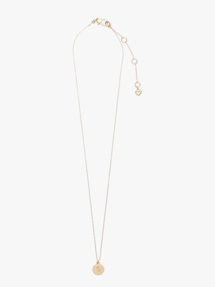 Kate Spade,S Mini Pendant,Single Strand,Disc,Engraved Detail,Initials Embellishment,Gold Plated,Casual,