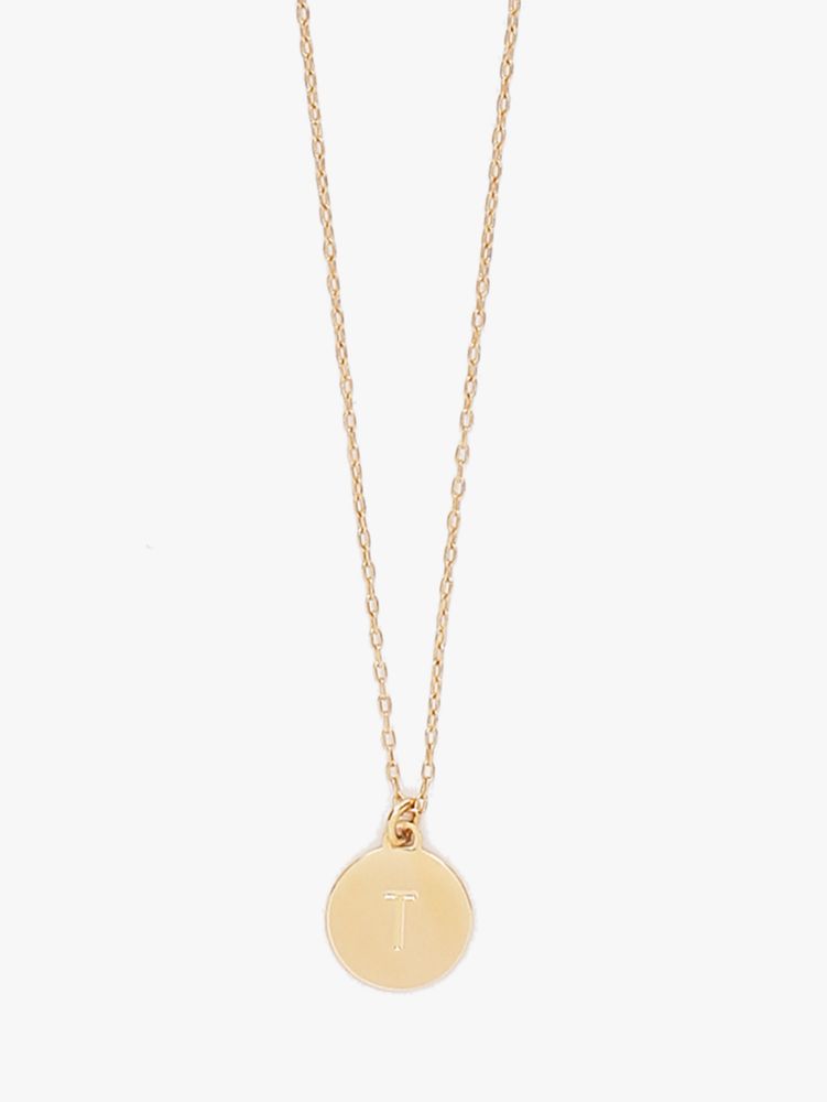 Kate Spade,T Mini Pendant,Single Strand,Disc,Engraved Detail,Initials Embellishment,Gold Plated,Casual,