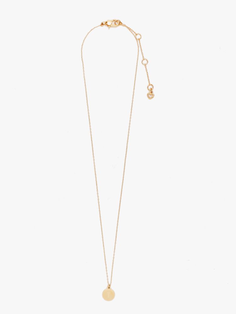 Kate Spade,T Mini Pendant,Single Strand,Disc,Engraved Detail,Initials Embellishment,Gold Plated,Casual,