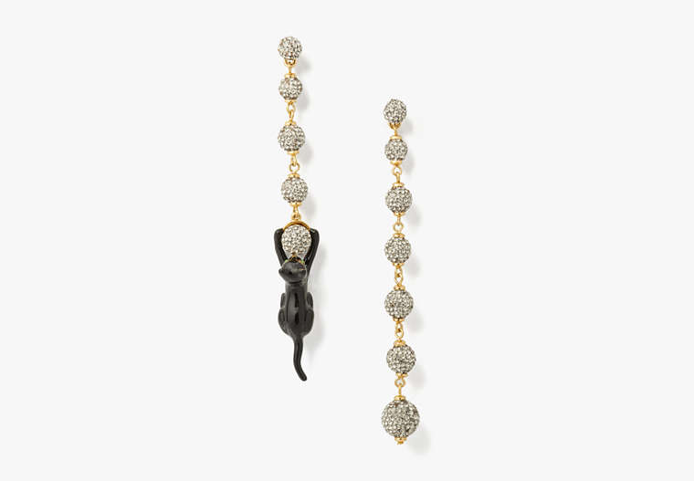 Kate Spade,house cat pavé linear earrings,earrings,Black / Glitter