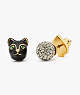 Kate Spade,house cat asymmetrical studs,earrings,Black / Glitter