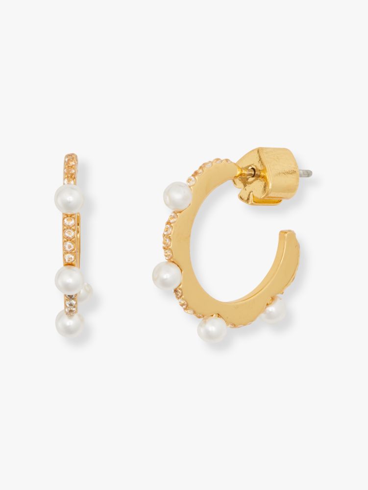 Slender Scallops Pearl Mini Hoops, , Product
