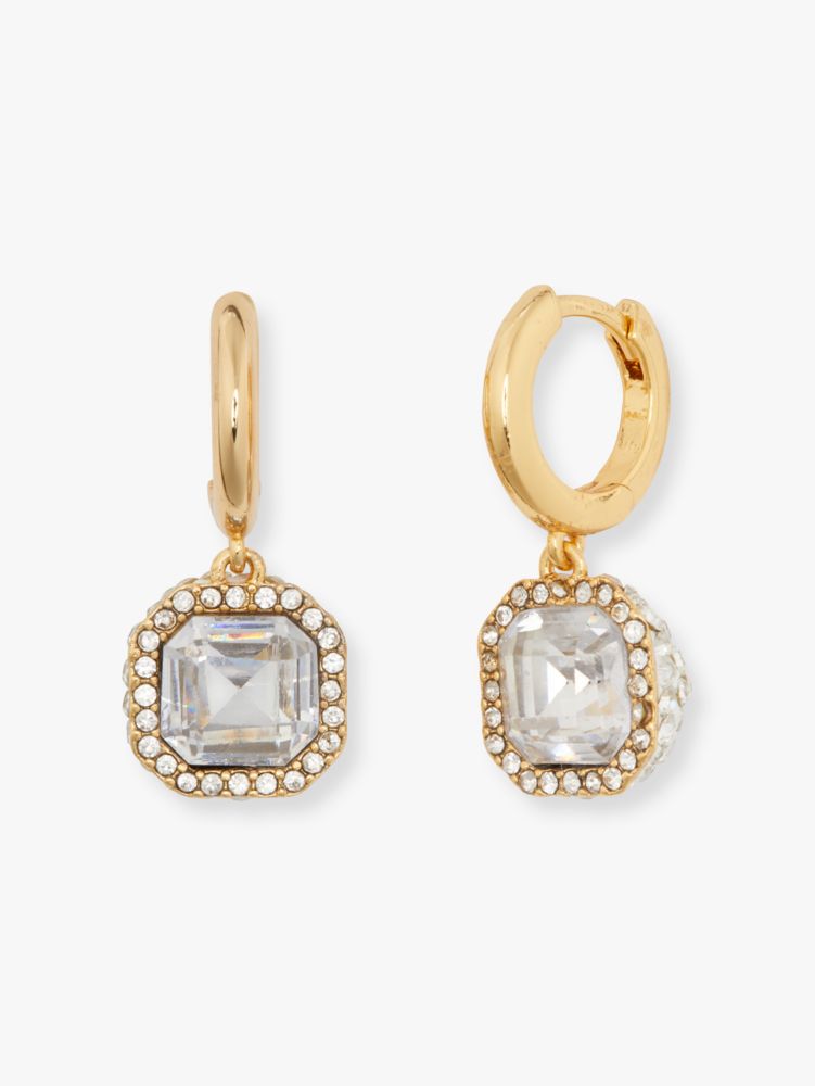 Kate Spade,brilliant statements pavé drop earrings,earrings,Clear/Gold