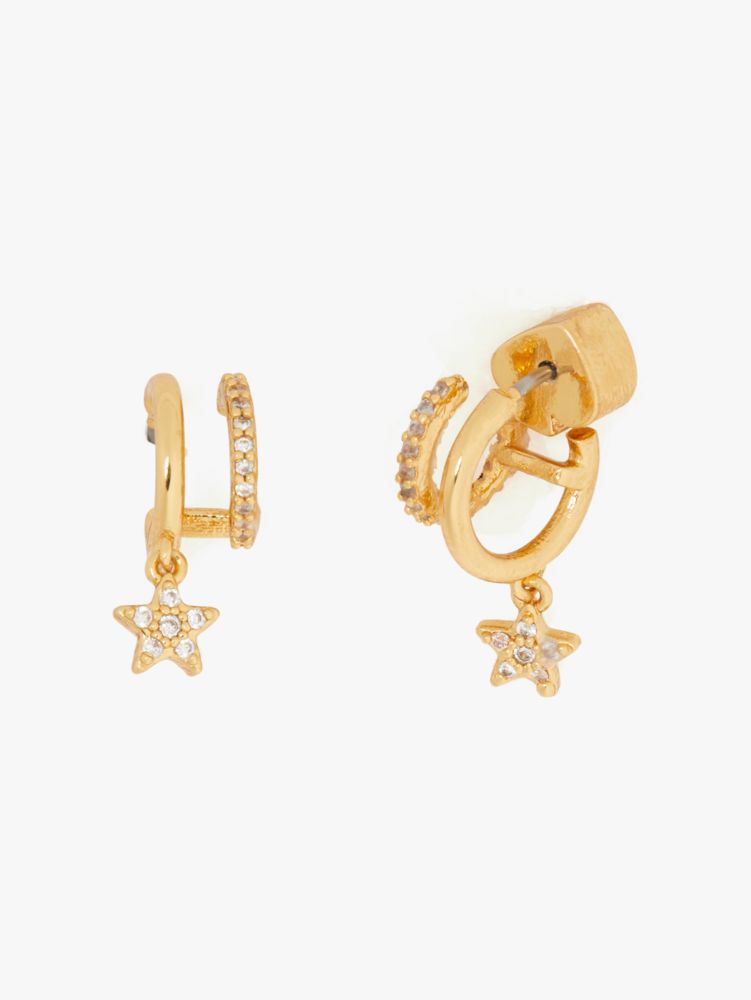 Kate Spade,something sparkly pavé star double mini hoops,earrings,Clear/Gold
