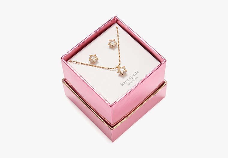 Kate Spade,star studs & pendant boxed set,Clear/Gold