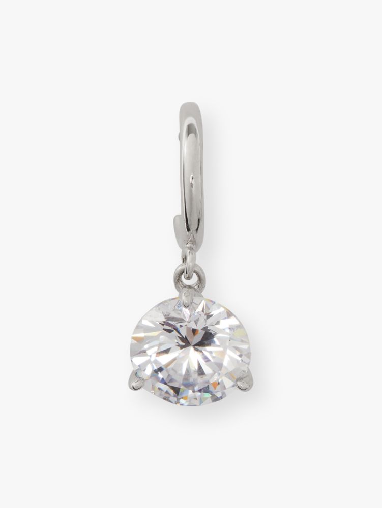 Kate Spade,Brilliant Statements Tri-prong Huggies,Huggies,Dangle Earring,Cubic Zirconia,Gem Embellishment,Silver Metal,Work,Clear