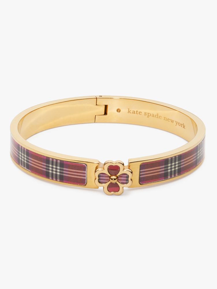 Kate Spade,Heritage Spade Flower Hinged Bangle,bracelets,Foliage Plaid