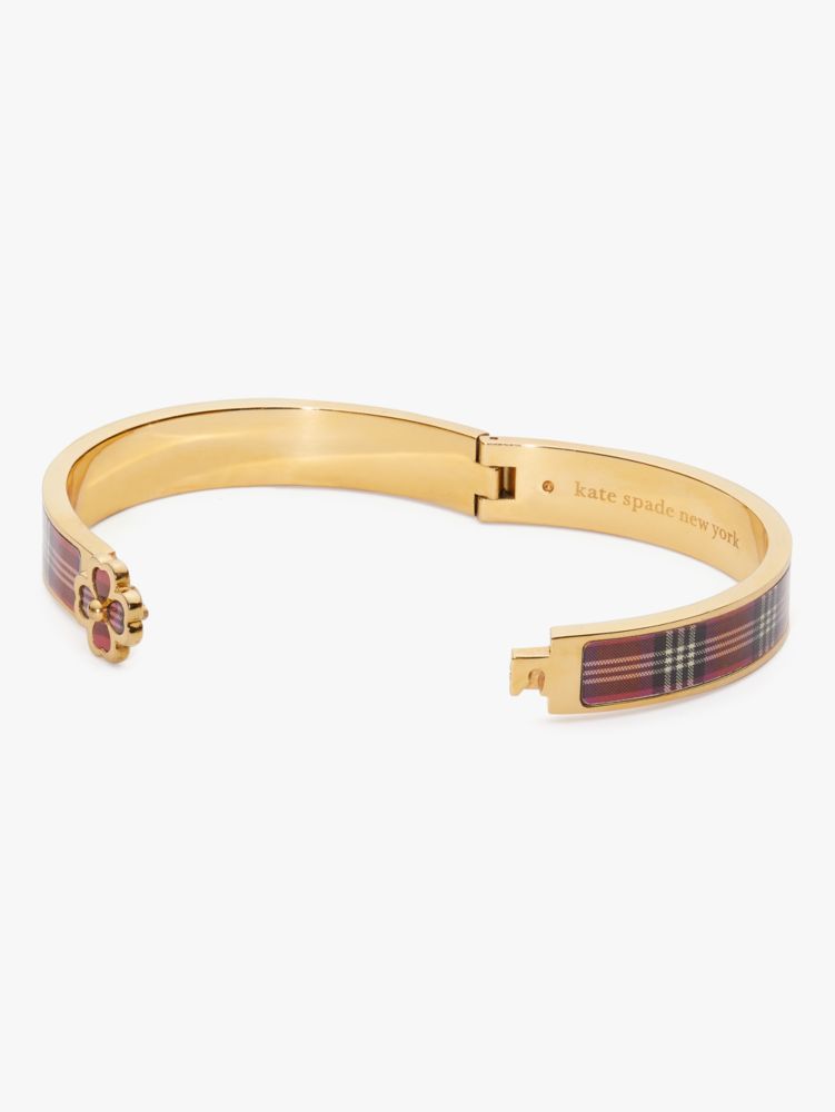 Kate Spade,Heritage Spade Flower Hinged Bangle,bracelets,Foliage Plaid