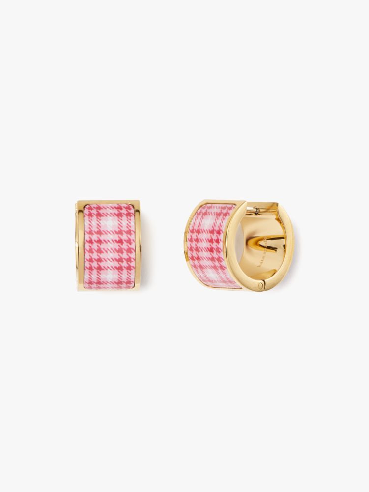 Kate Spade,Heritage Spade Flower Huggies,earrings,Fiesta Plaid