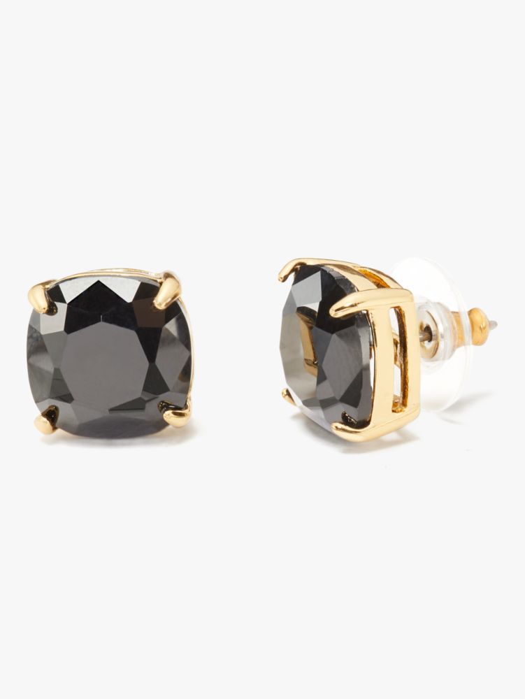 Kate Spade,Kate Spade Small Square Studs,Studs,Jet,Metal Material,Glass,Gem Embellishment,14 Kt Gold,Gold Plated,Yellow Go...,Black