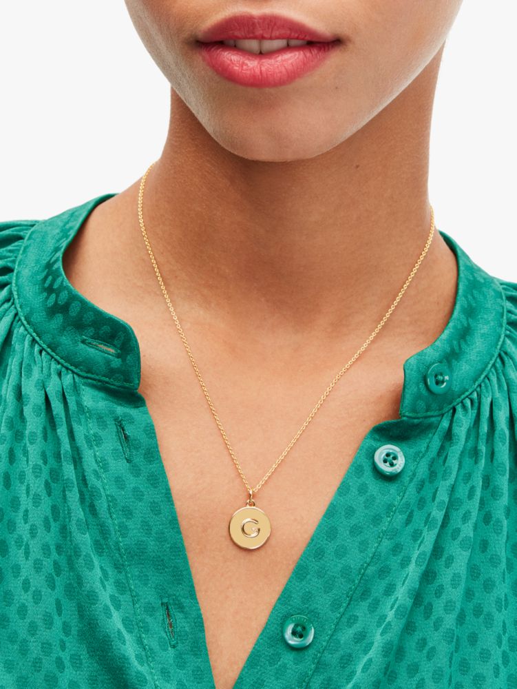 Kate Spade,Initial Pendant,Single Strand,Disc,Initials Embellishment,Engraved Detail,Gold Plated,Casual,