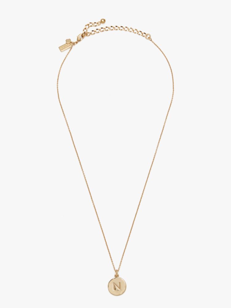 Kate Spade,Initial "n" Pendant,Single Strand,Disc,Engraved Detail,Initials Embellishment,Gold Plated,Casual,