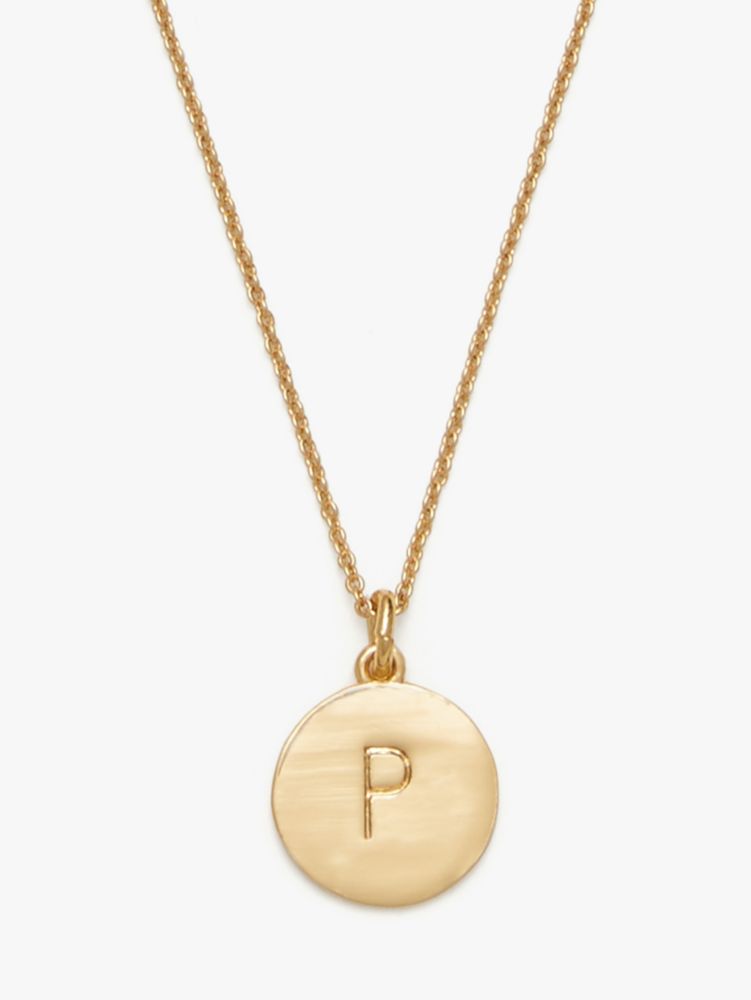 Kate Spade,Initial "p" Pendant,Single Strand,Engraved Detail,Disc,Initials Embellishment,Gold Plated,Casual,