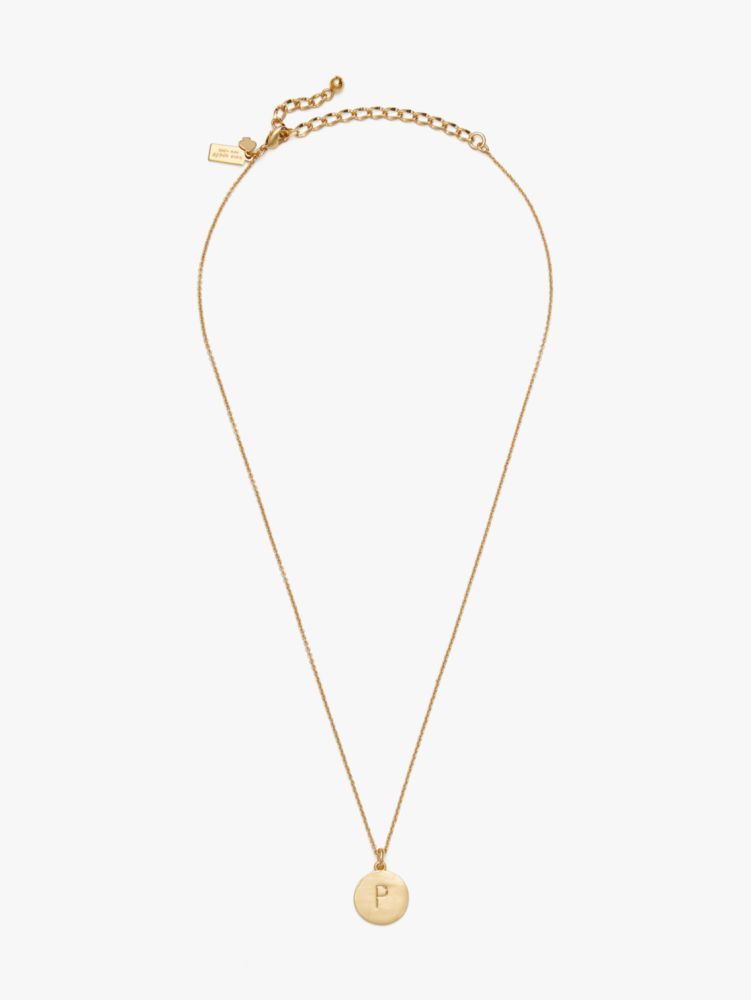 Kate Spade,Initial "p" Pendant,Single Strand,Engraved Detail,Disc,Initials Embellishment,Gold Plated,Casual,