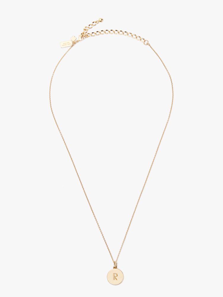 Kate Spade,Initial "r" Pendant,Single Strand,Engraved Detail,Disc,Initials Embellishment,Gold Plated,Casual,