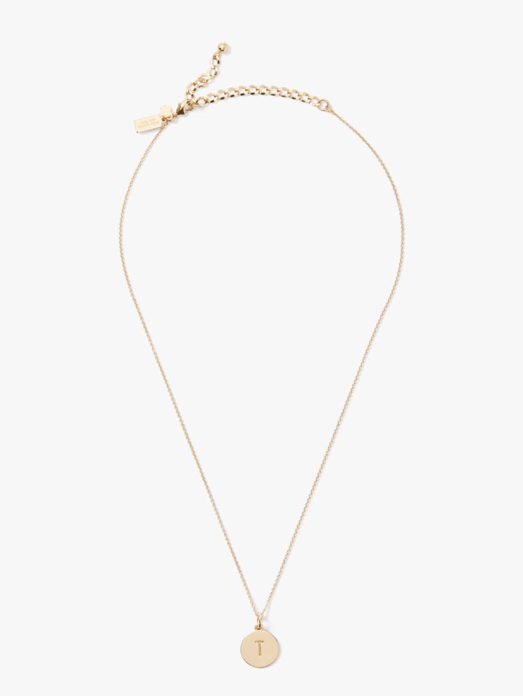 Kate Spade,Initial "t" Pendant,Single Strand,Disc,Engraved Detail,Initials Embellishment,Gold Plated,Casual,