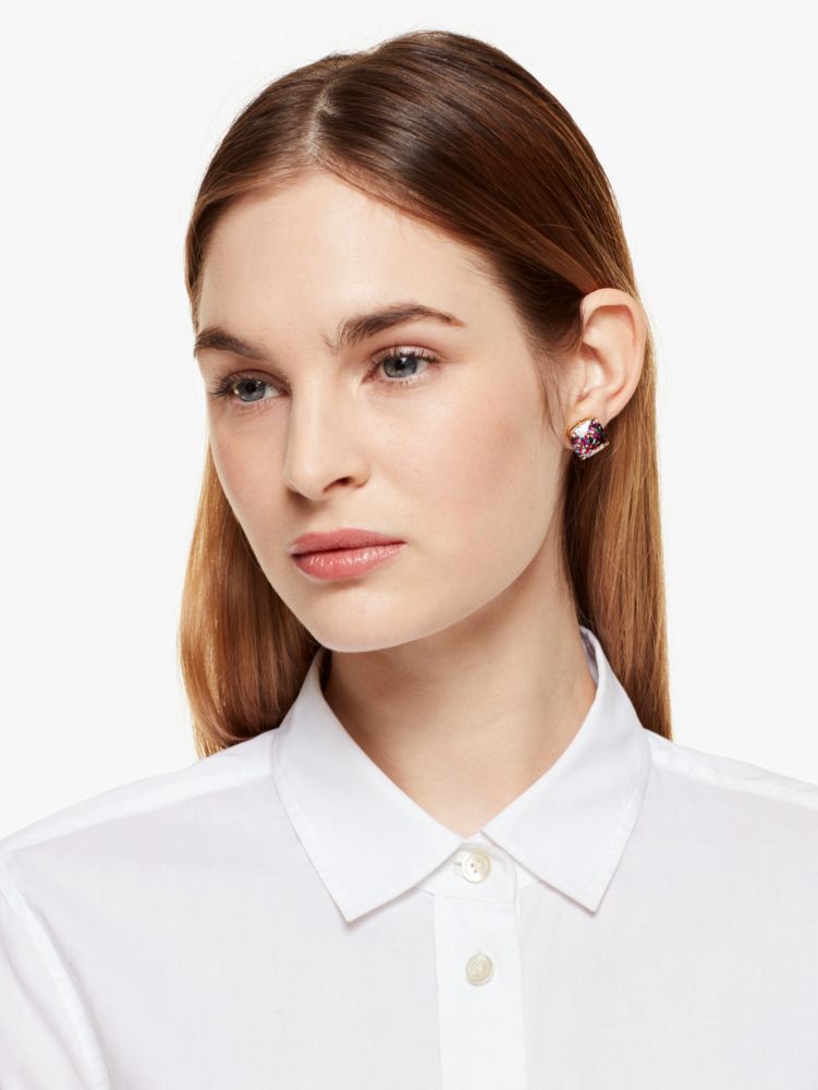 Kate Spade,small square studs,earrings,Multi Glitter