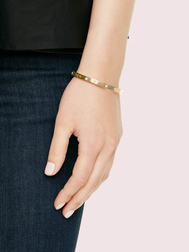 Kate Spade,Set In Stone Hinged Bangle,Crystal,Gem Embellishment,Set,Gold Plated,Yellow Gold Plated,Work,Casual,Clear