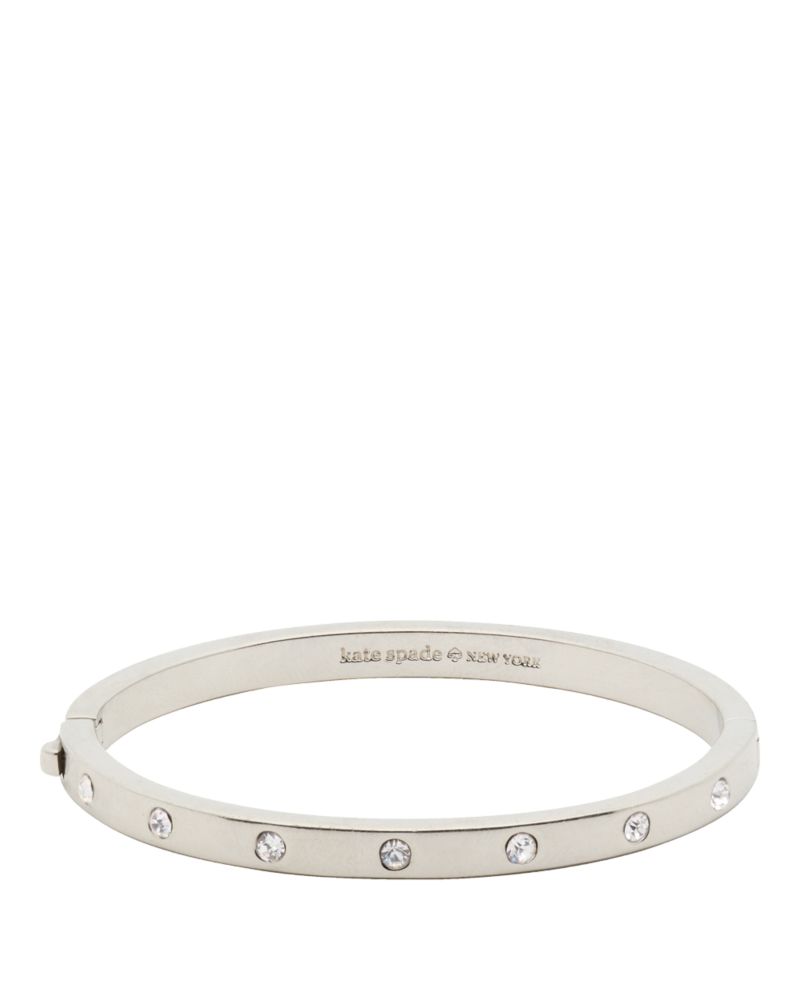Kate Spade,Set in Stone Hinged Silver Bangle,Crystal,Gem Embellishment,Set,Silver Plated,Work,Casual,Clear