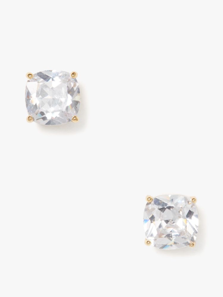 Kate Spade,Mini Small Square Studs,Studs,Metal Material,Enamel,Square Embellishment,Gem Embellishment,Gold Plated,Yellow G...,Clear