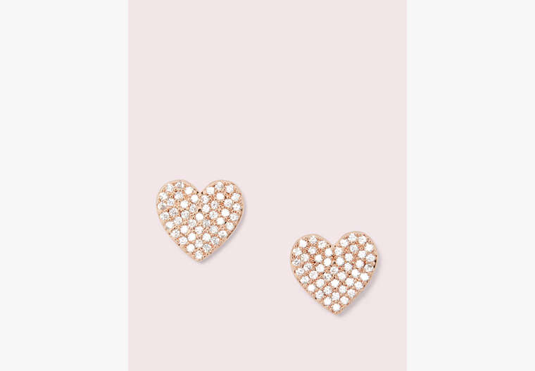 Kate Spade,YOURS TRULY pave heart studs,Clear/Rose Gold