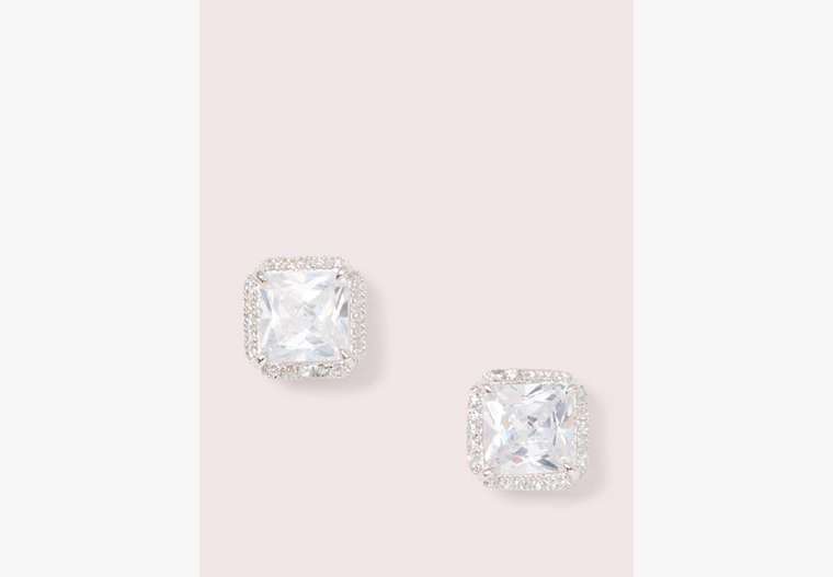 Kate Spade,save the date pave princess cut studs,Clear/Silver