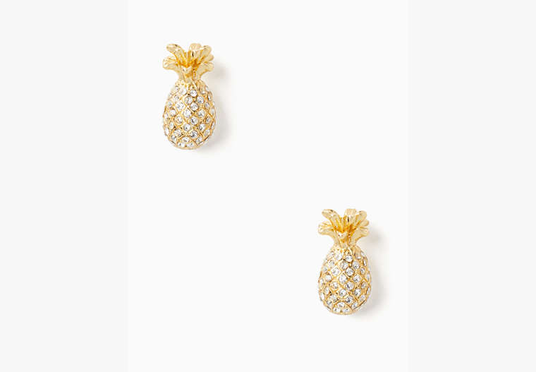 Kate Spade,by the pool pave pineapple mini studs,Clear/Gold