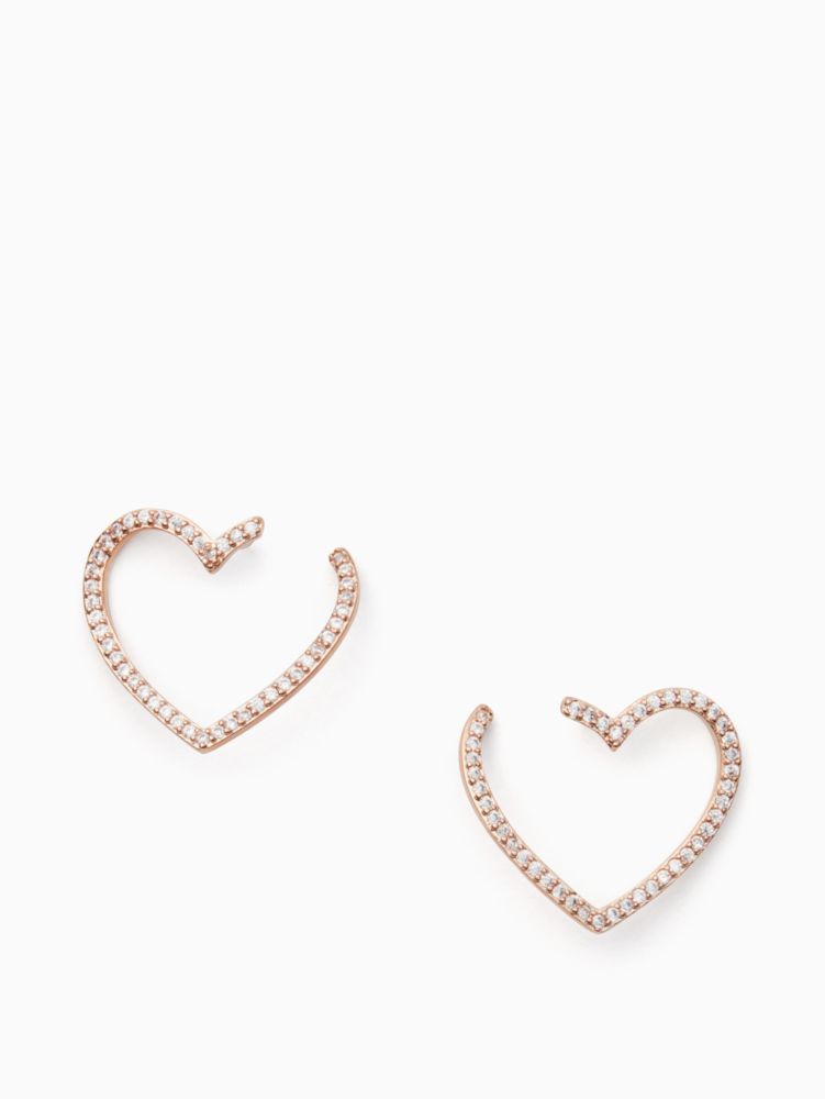Kate Spade,Yours Truly Pave Heart Bypass Hoops,
