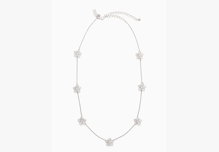 Kate Spade,blooming pave bloom scatter necklace,Clear/Silver