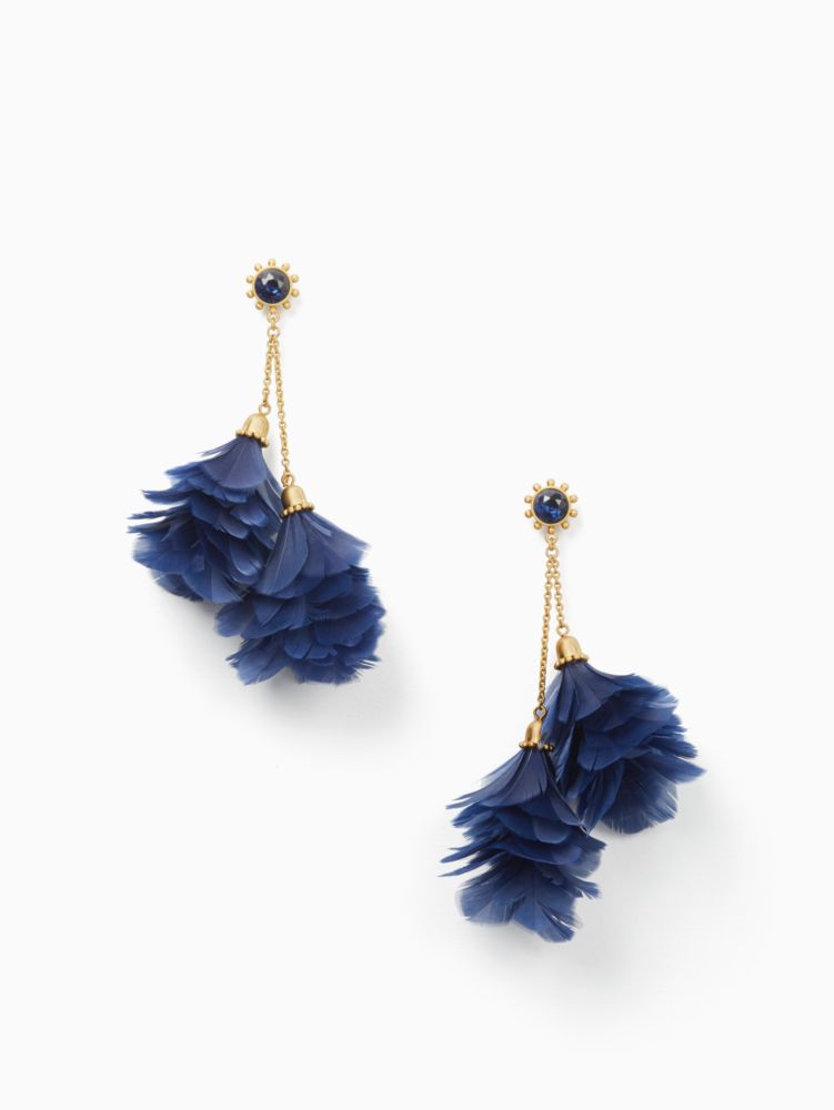 Kate Spade,in full feather tassel statement earrings,Navy Multi