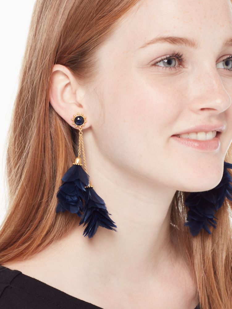 Kate Spade,in full feather tassel statement earrings,Navy Multi