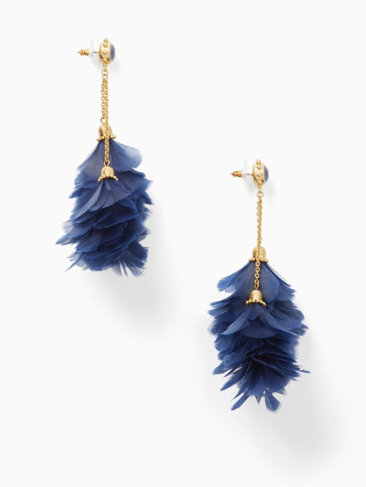 Kate Spade,in full feather tassel statement earrings,Navy Multi