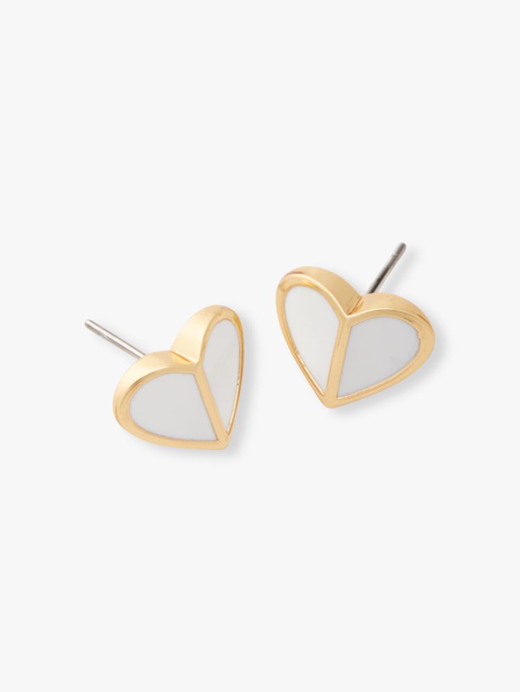 Kate Spade,heritage spade small heart studs,earrings,White