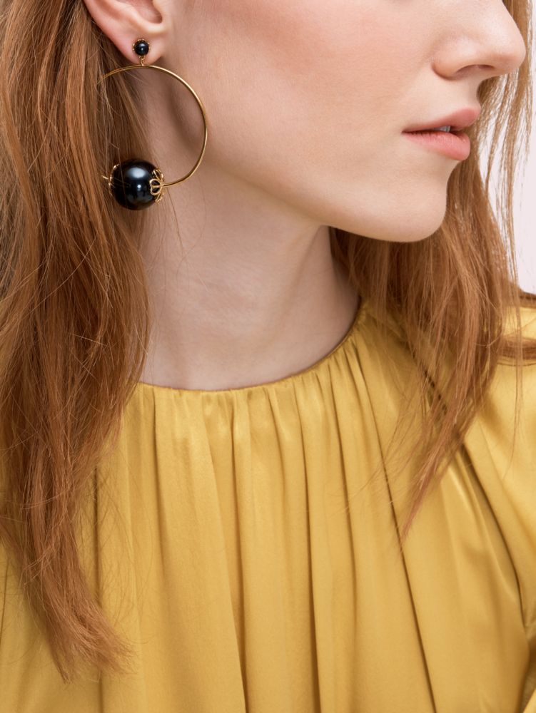 Kate Spade,pearlette hoops,earrings,Black Multi