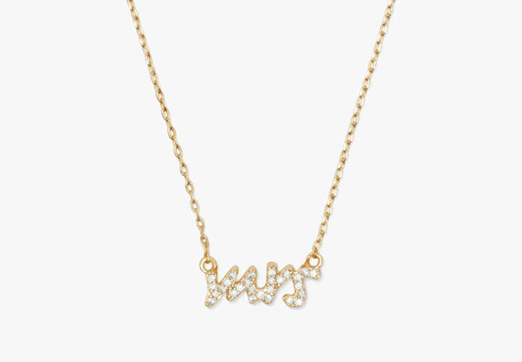 Kate Spade,say yes "mrs." pavé mini pendant,necklaces,Clear/Gold
