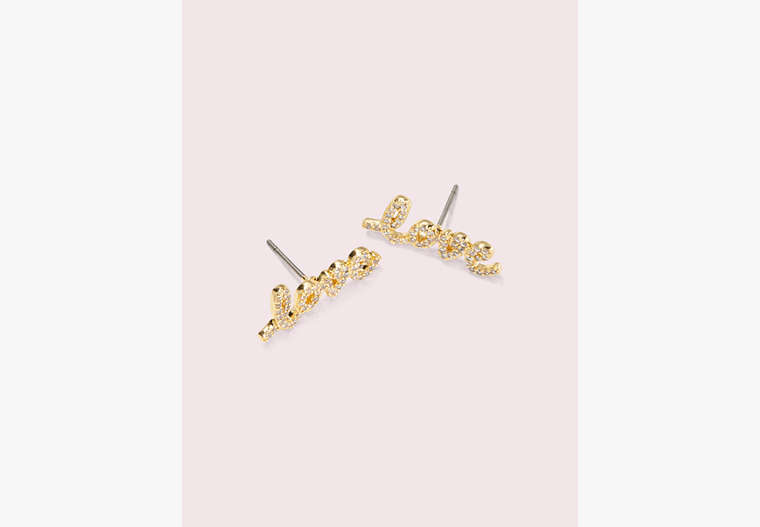 Kate Spade,say yes "love" pavé studs,Clear/Gold