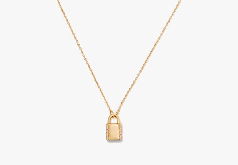 Kate Spade,lock and spade pavé lock mini pendant,Clear/Gold