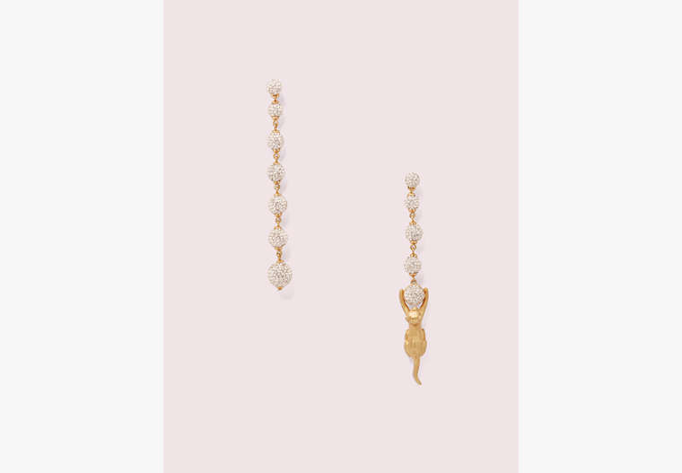 Kate Spade,house cat pavé linear earrings,Clear/Gold